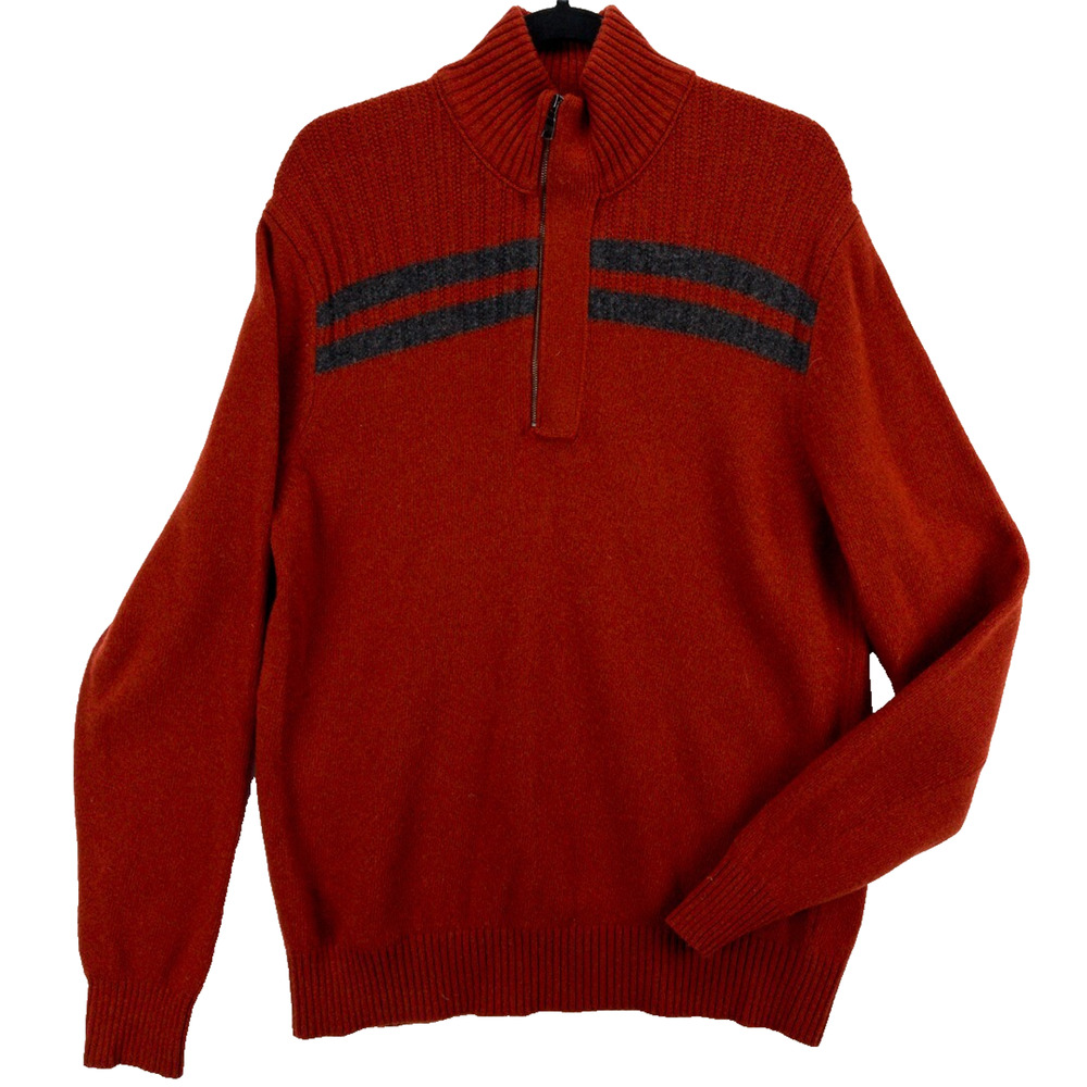 Banana Republic Men's Large Merino Wool 1/4 Zip Sweater Orange Italian Yarn